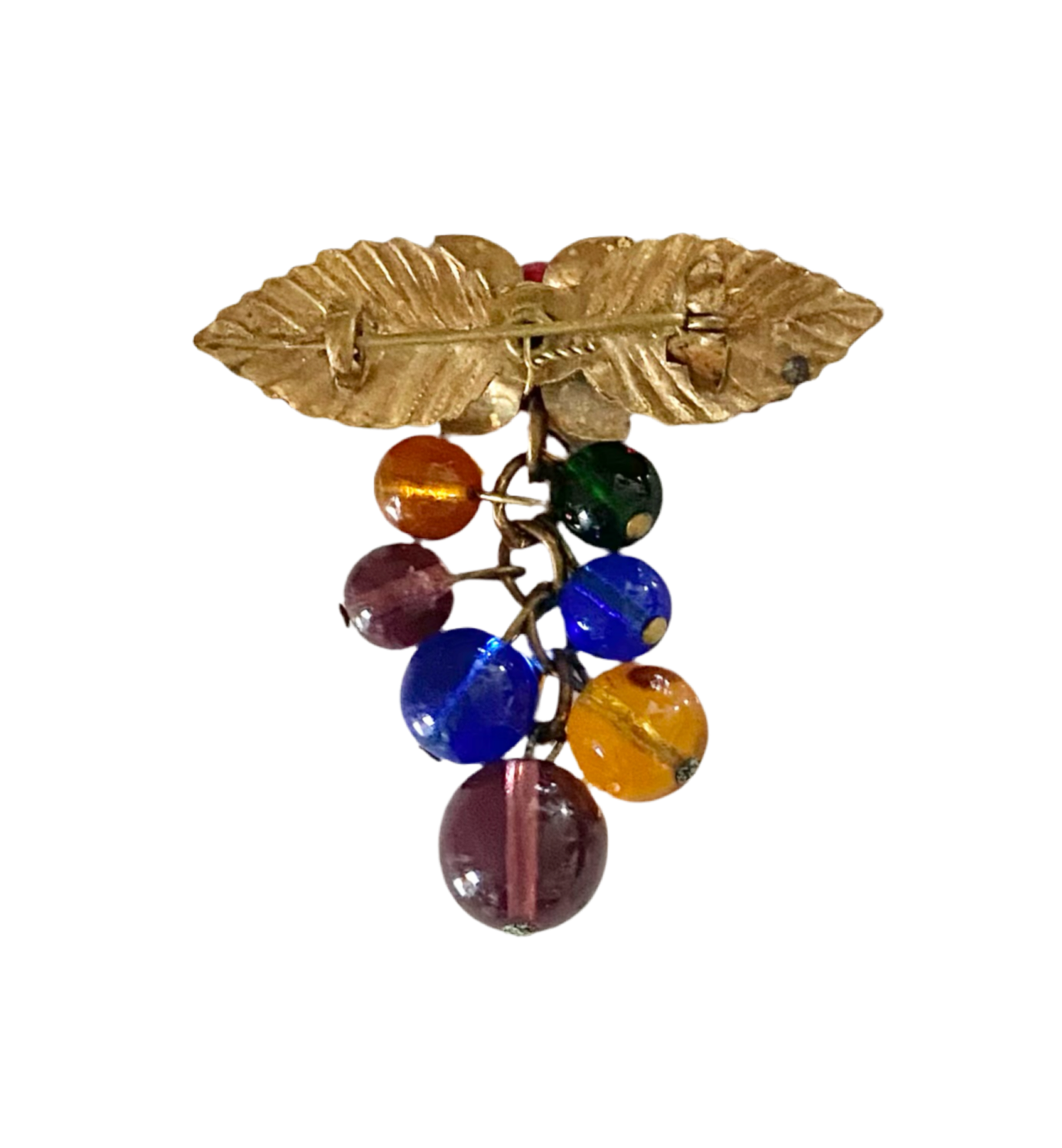 30s 40s Czech Glass Grapes Dangle Brooch