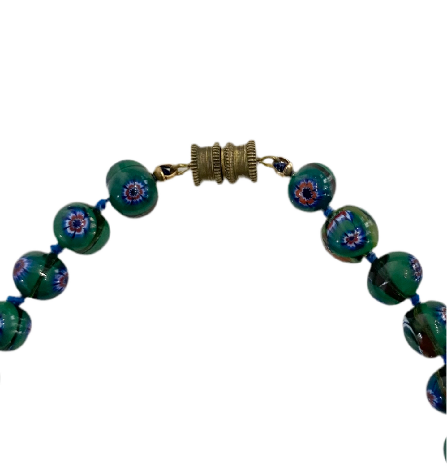 Vintage Venetian Murano Millefiori Green Glass Bead Necklace