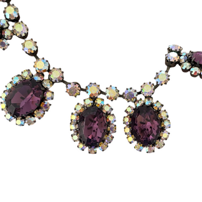 60s Purple Rhinestone Choker Aurora Borealis Austria