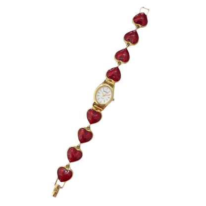 Gold-Tone Red Enamel Heart Watch by Gruen