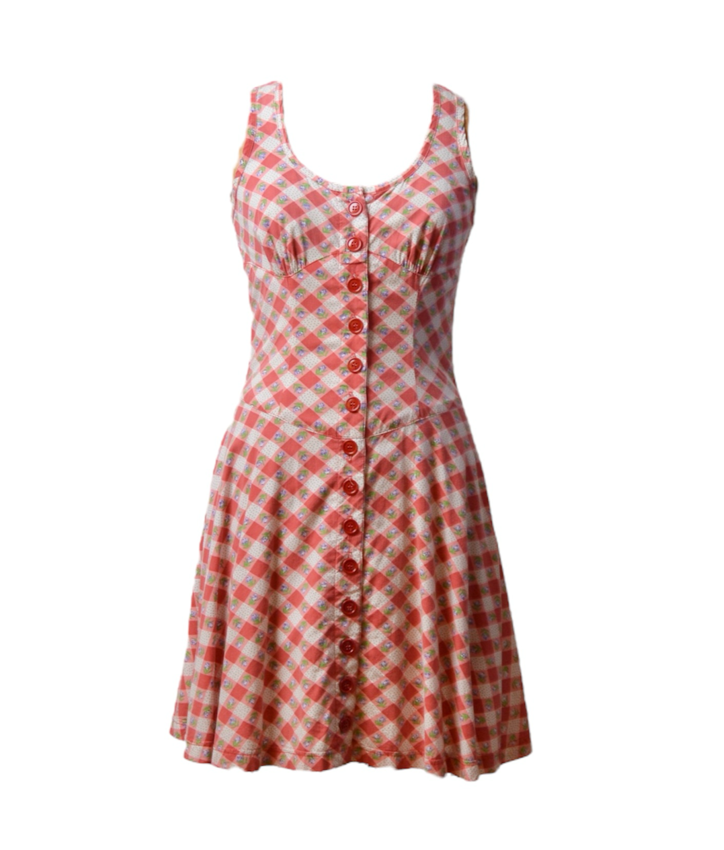 70s Gingham Floral Alley Cat Dress by Betsey Johnson