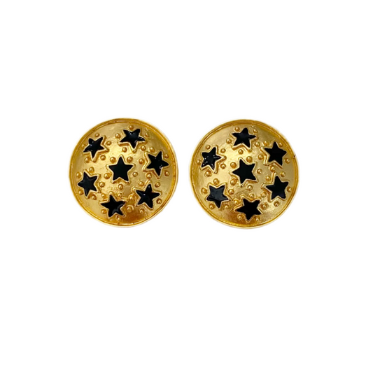 Gold Tone Enamel Star Earrings by Leslie Block