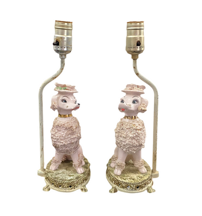 Vintage MCM Pink Poodle Figurine Lamps Made in Japan