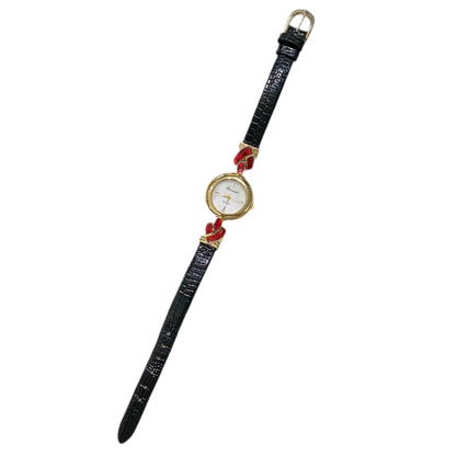 Gold-Tone Red Enamel Watch Precision by Gruen