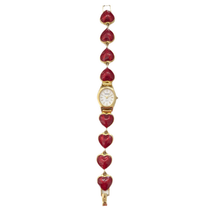 Gold-Tone Red Enamel Heart Watch by Gruen