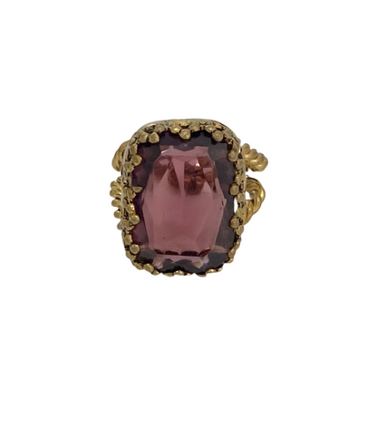 Victorian Revival Purple Glass Crystal Ring