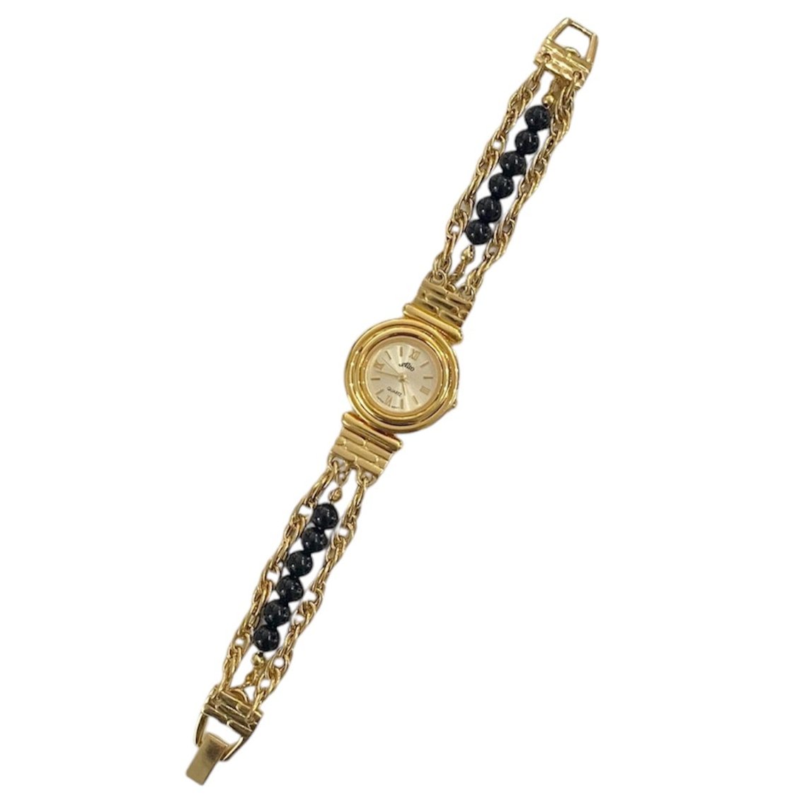 Gold-Tone Beaded Chain Link Bracelet Watch