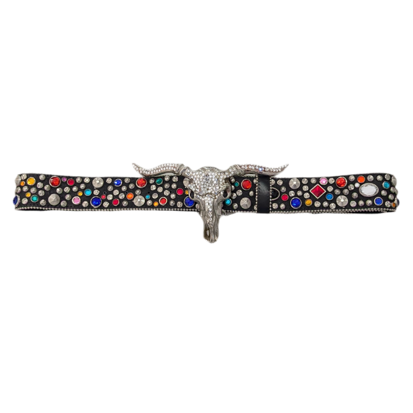 Black Rhinestone Studded Ram Head Belt