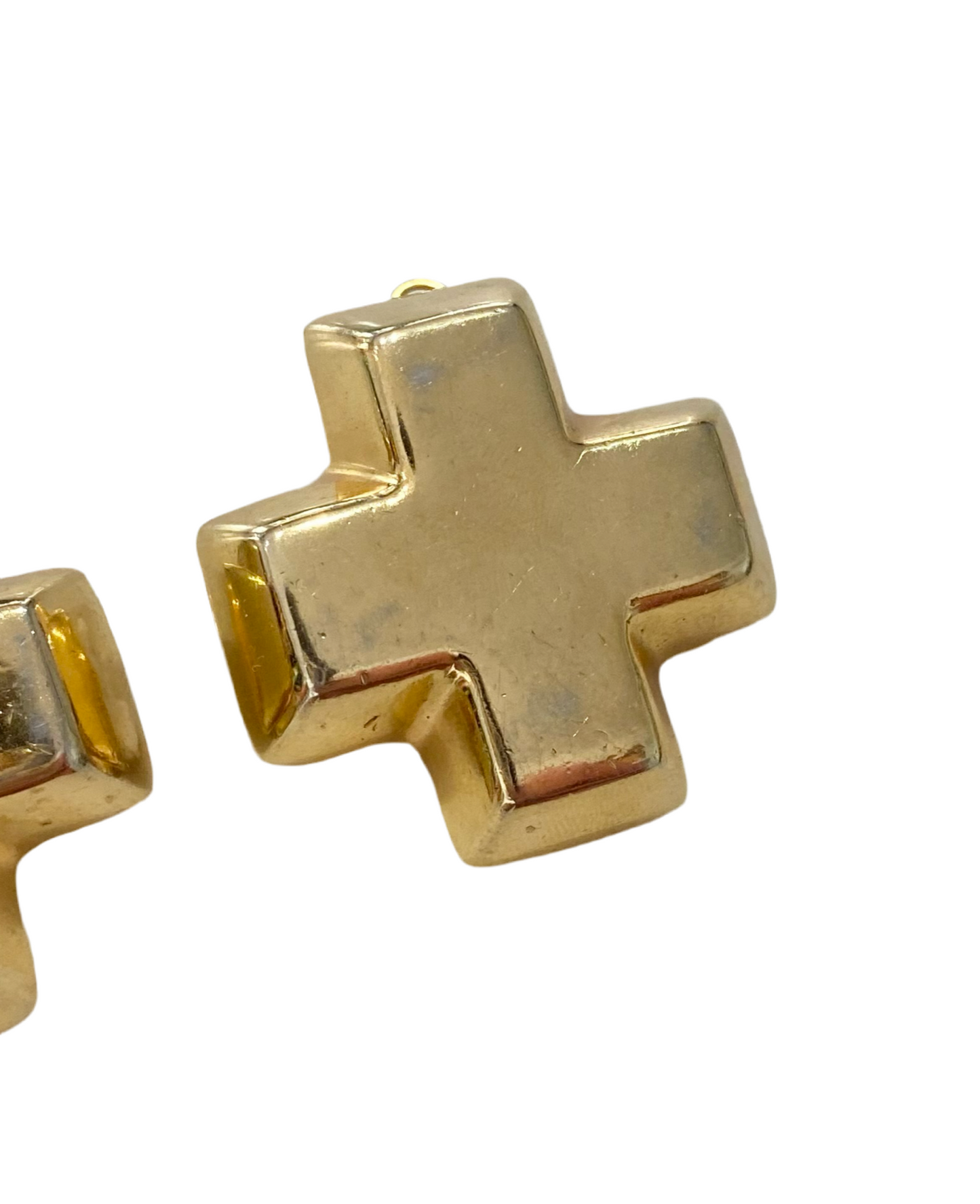 90s Gold Tone Chunky Cross Clip On Earrings