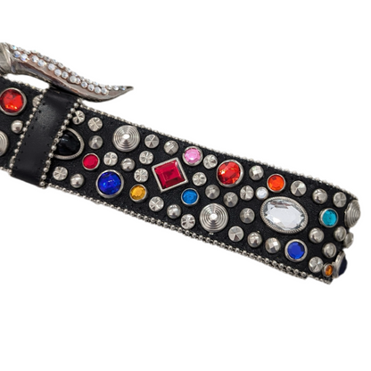 Black Rhinestone Studded Ram Head Belt