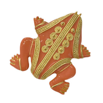 Etruscan Revival Enamel Frog Brooch by Kenneth Lane