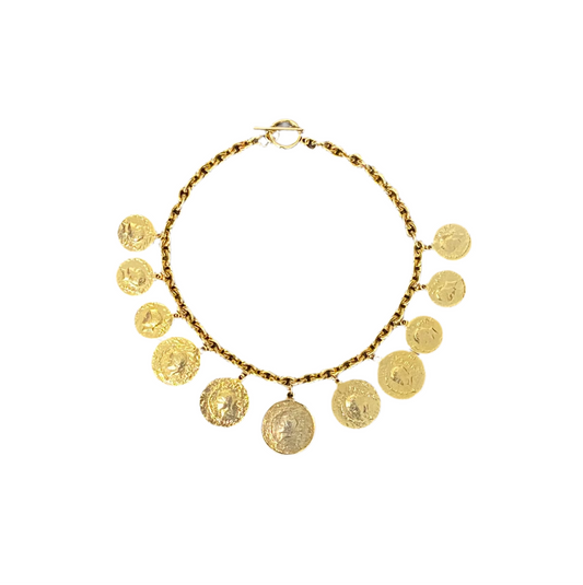 Gold Plated Greek Coin Charm Necklace