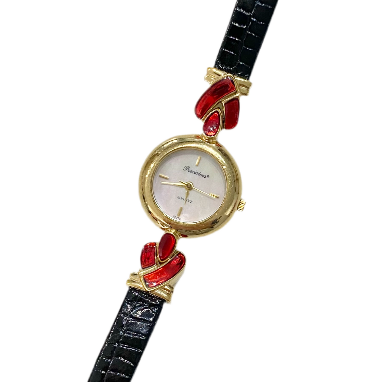 Gold-Tone Red Enamel Watch Precision by Gruen