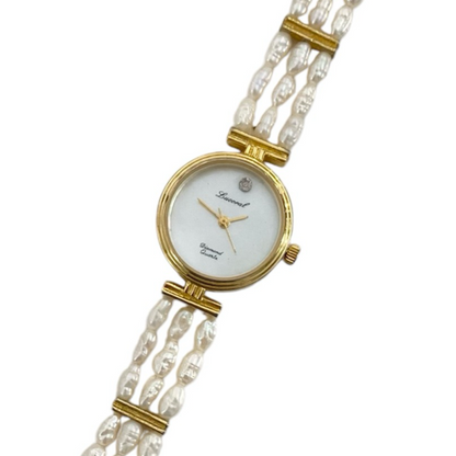 Natural Pearl Gold-Tone Ladies Bracelet Watch