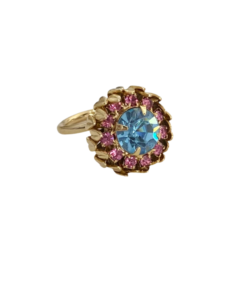 Pink & Blue Rhinestone Crystal Ring