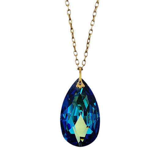 Blue Tear Drop Crystal Necklace Made in Austria