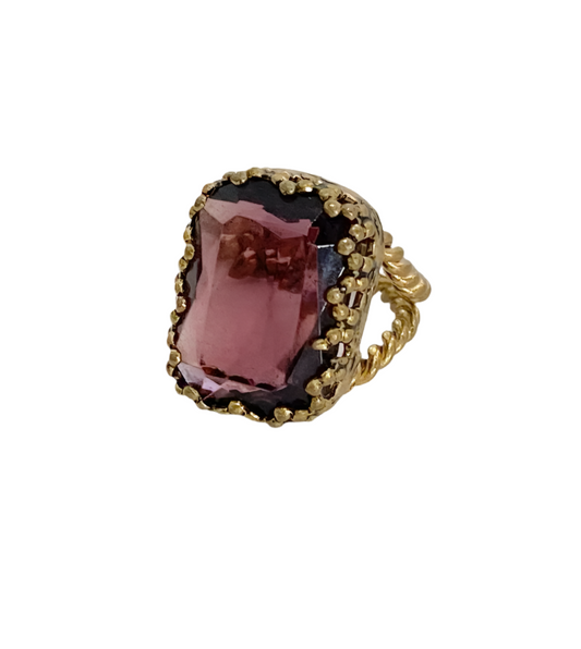 Victorian Revival Purple Glass Crystal Ring