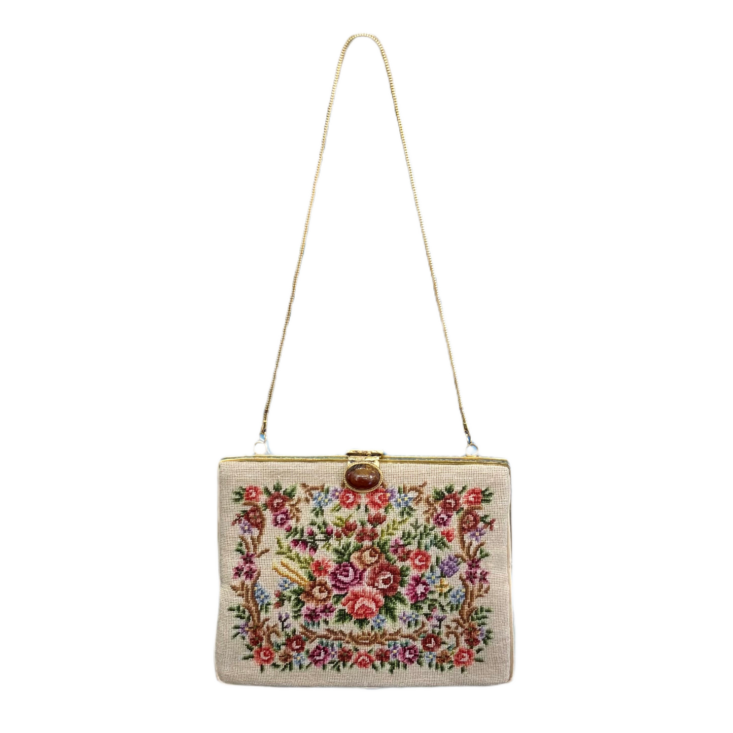 50's Embroidered Floral Evening Bag
