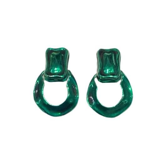 Green Liquid Silver Metal Earrings