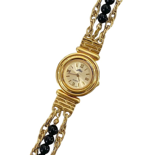 Gold-Tone Beaded Chain Link Bracelet Watch